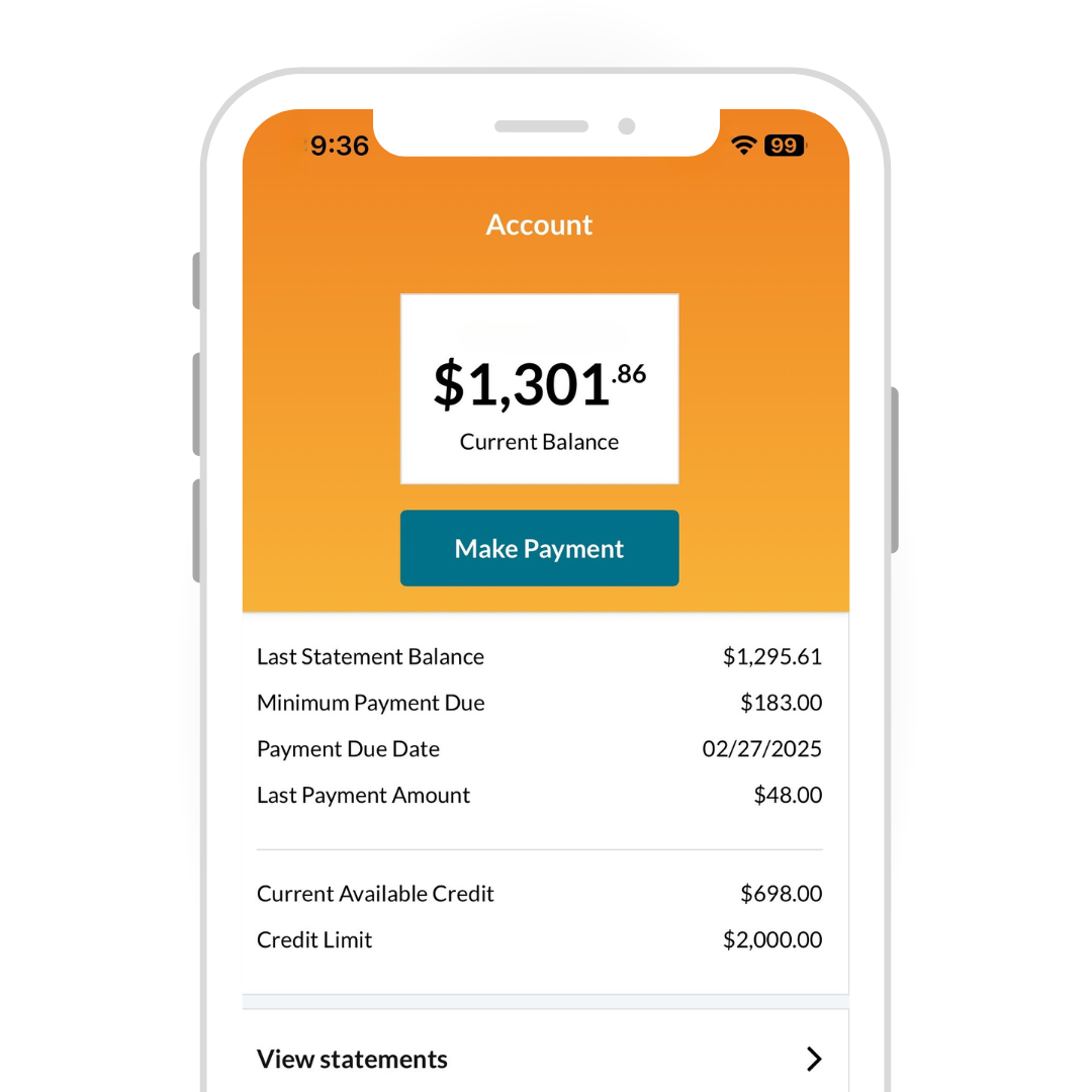 Taz mobile app account page